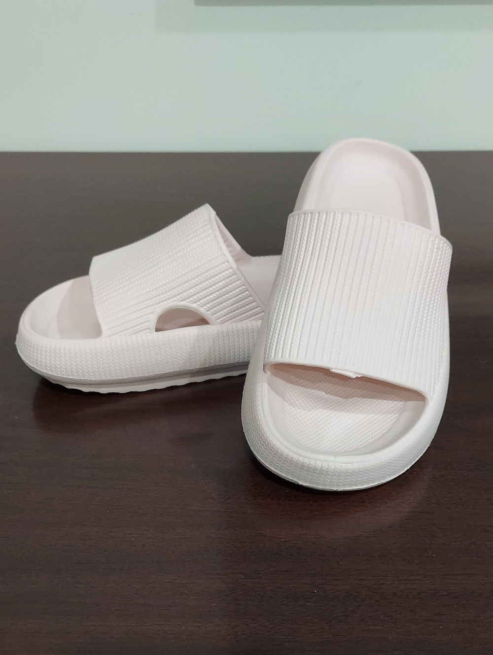 Light Pink Slide Sandals - Minimal Ribbed Design Size 36/37